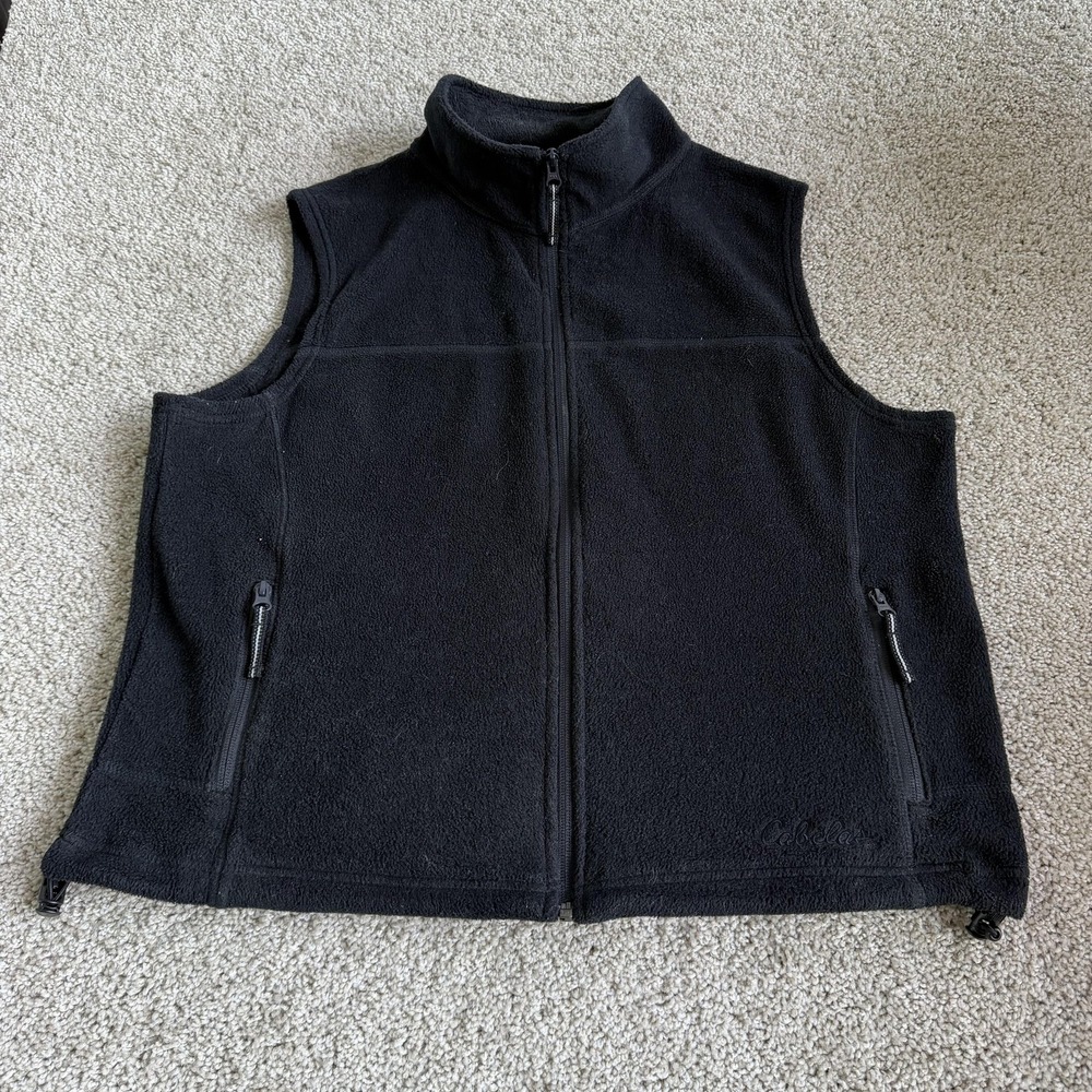 Cabela's Fleece Vest Womens XL Black Full Zip Collared Pockets Warm Outdoor